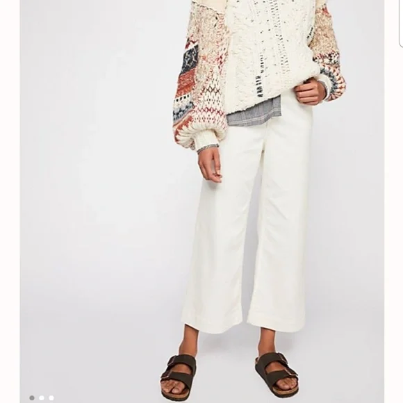 Free People Cream Wide-Leg Cropped Jeans - Picture 2 of 13